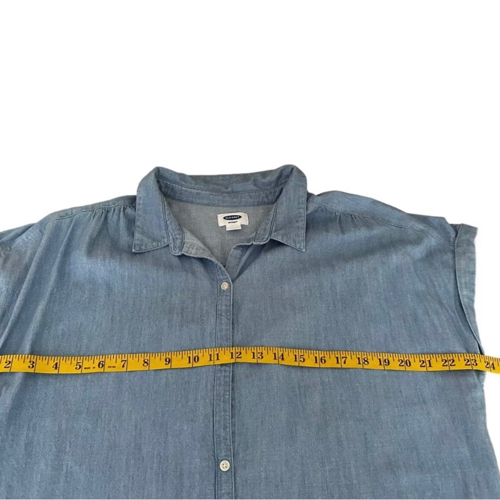 Old Navy Women Maternity L Blue Chambray Denim Button Front Short Sleeve Dress - Picture 3 of 4